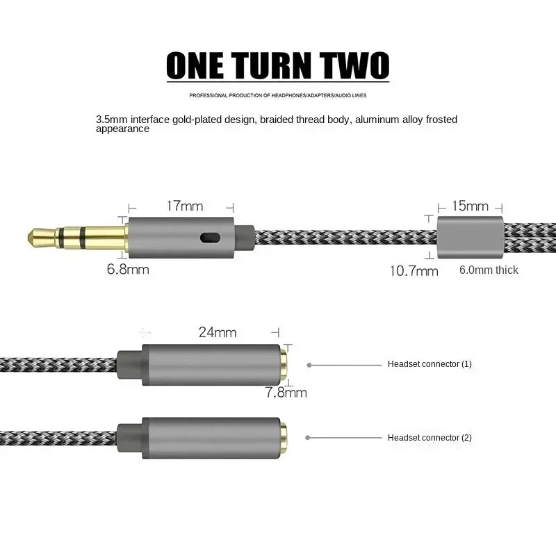 Divisor de áudio de 3,5 mm, 1  - Earphone Splitter Jack avaliação e preço